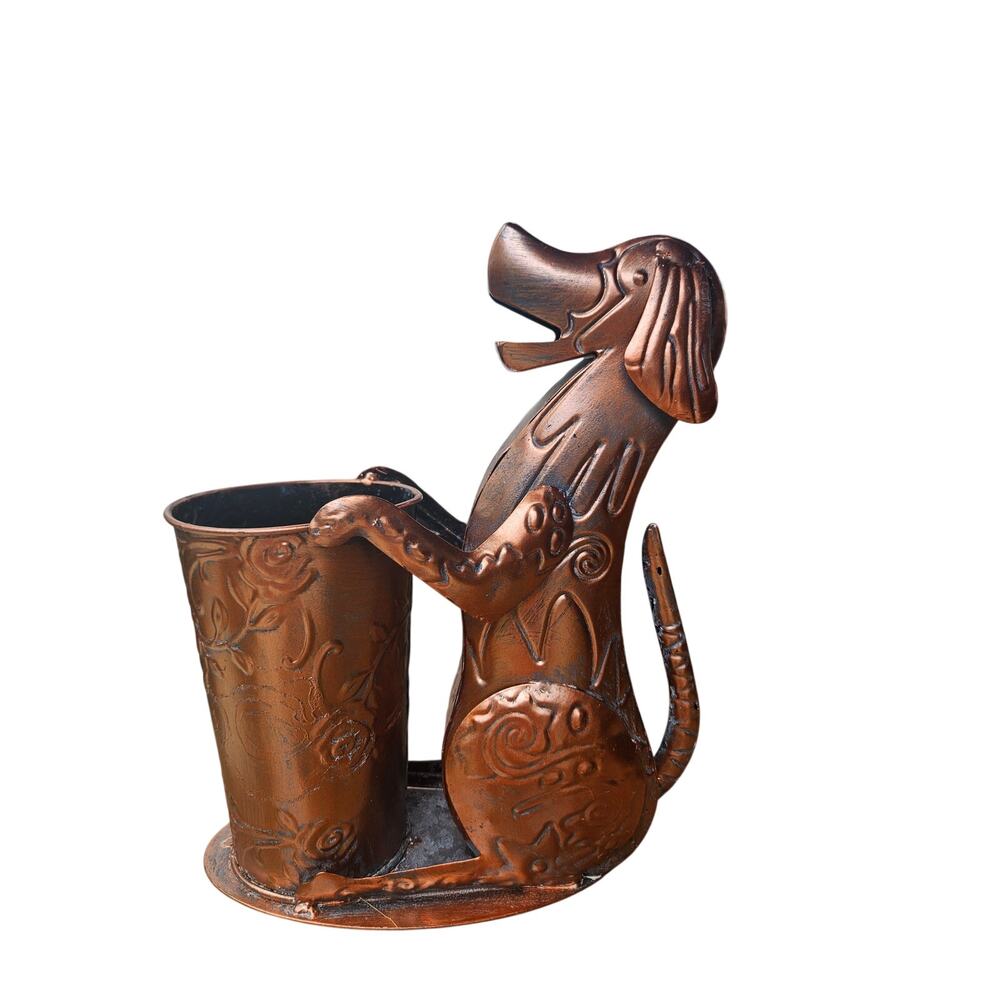 11.5x9x4 Metal Dog Vase Copper Color Pencil Holder?